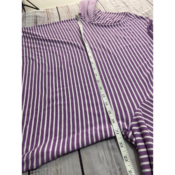 Chicos 2 Light Sweater Womens L Purple Striped Crew Neck Long Sleeves Stretch - Picture 6 of 12